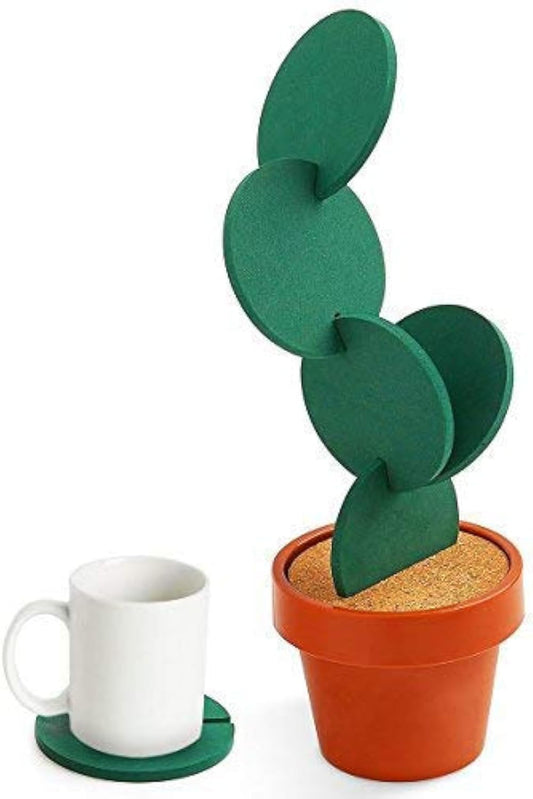 Coasters DIY Cactus Coaster Set of 6 Pieces with Flowerpot Holder for Drinks Novelty Gift for Home Office Bar Decor and Improvement