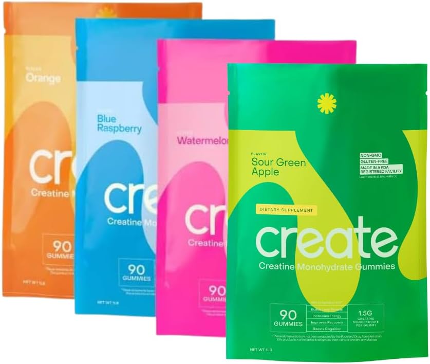 Create Creatine Monohydrate Gummies for Men & Women - Boost Focus, Strength, and Endurance, Anti-Melting Formula, Vegan, Gluten-Free, Non-GMO, 1.5 Gram Creatine per Gummy (Watermelon, 90 ct)