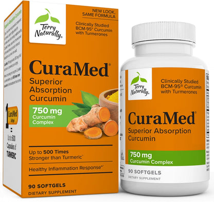 Terry Naturally CuraMed 750 mg Curcumin Complex - 30 Softgels - Superior Absorption BCM-95 - Non-GMO, Gluten Free, Halal - 30 Servings