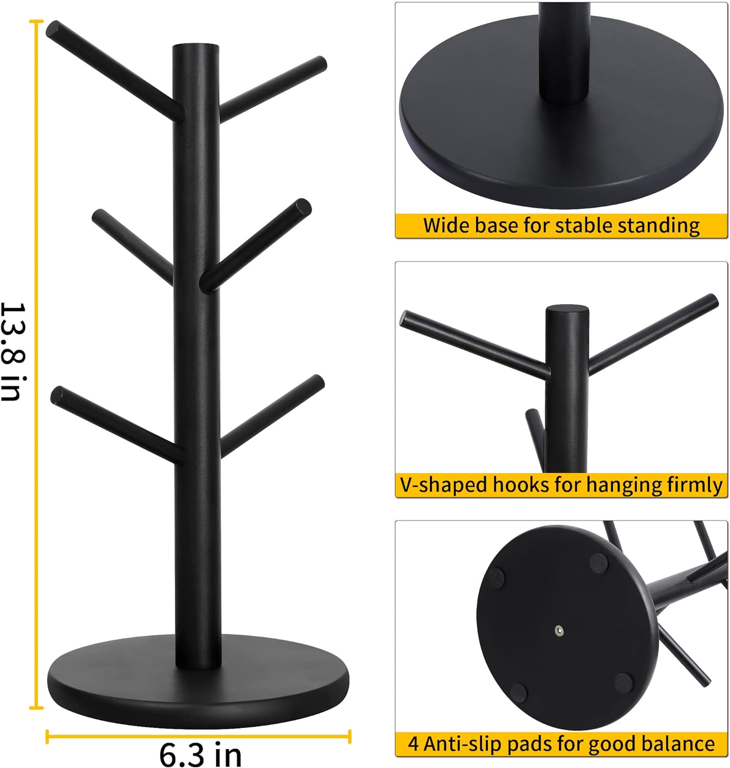 MyLifeUNIT Mug Holder Tree, Coffee Cup Holder with 6 Hooks (Black)