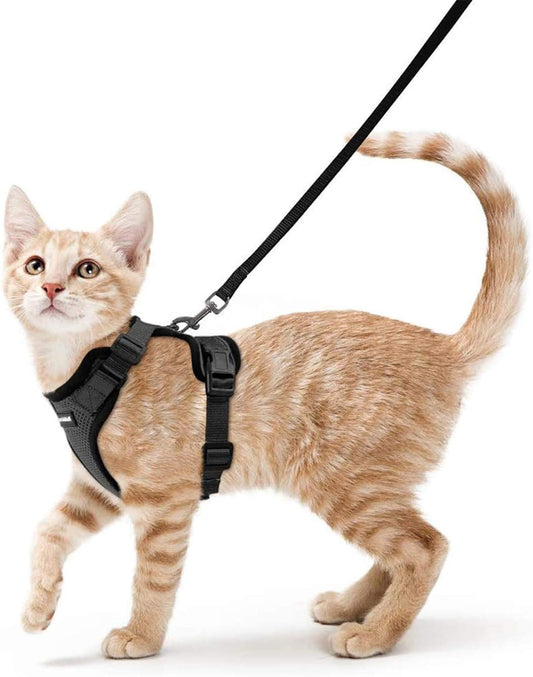 Cat Harness and Leash for Walking, Escape Proof Soft Adjustable Vest Harnesses for Cats, Easy Control Breathable Reflective Strips Jacket, Black, XS