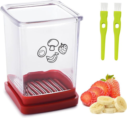 Cup Slicer Fruit, Stainless Steel Strawberry Slicer Egg Slicers Banana Slicers, Fruit & Vegetable Speed Fruit Slicer with Push Plate, Quickly Making Fruit Vegetable Salad, Must Have Kitchen Gadget