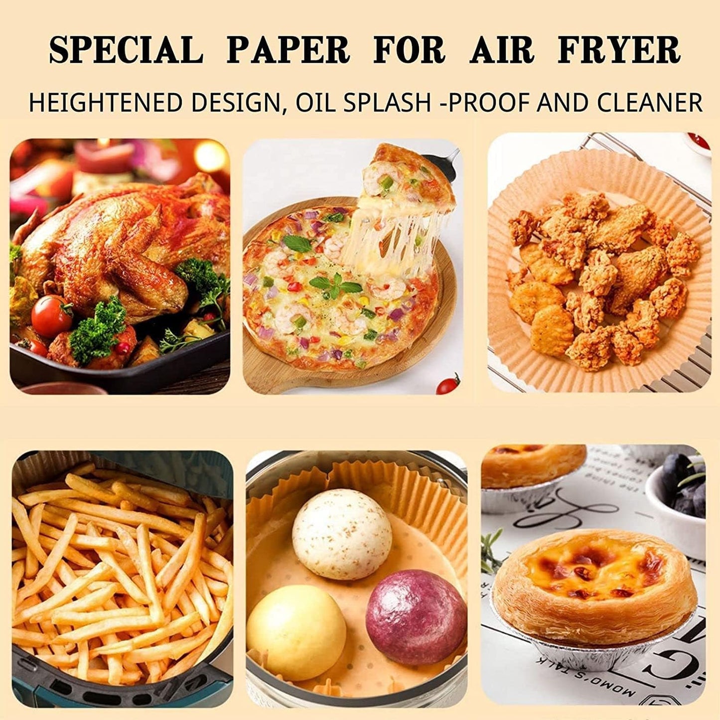 Air Fryer Paper Liners, 100PCS Non-stick Disposable Liners, Baking Paper for Air Fryer Oil-proof, Water-proof, Food Grade Parchment for Baking Roasting Microwave (100Pcs-6.3 inch)