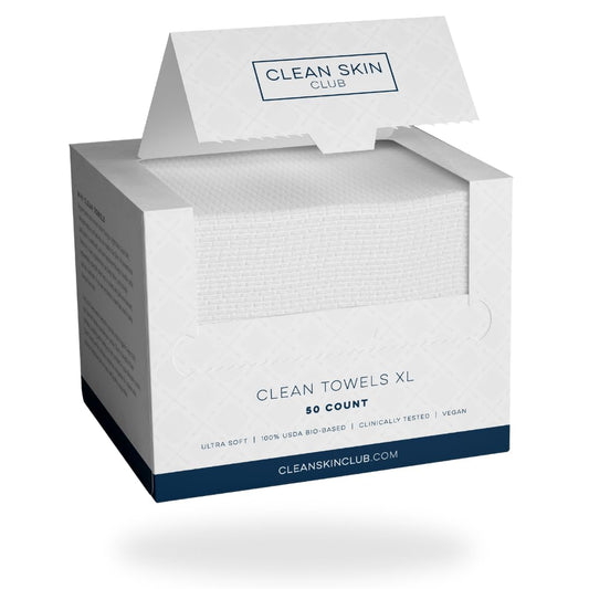 Clean Skin Club Clean Towels XL™, 100% USDA Biobased Face Towel, Disposable Face Towelette, Makeup Remover Dry Wipes, Ultra Soft, 50 Ct, 1 Pack